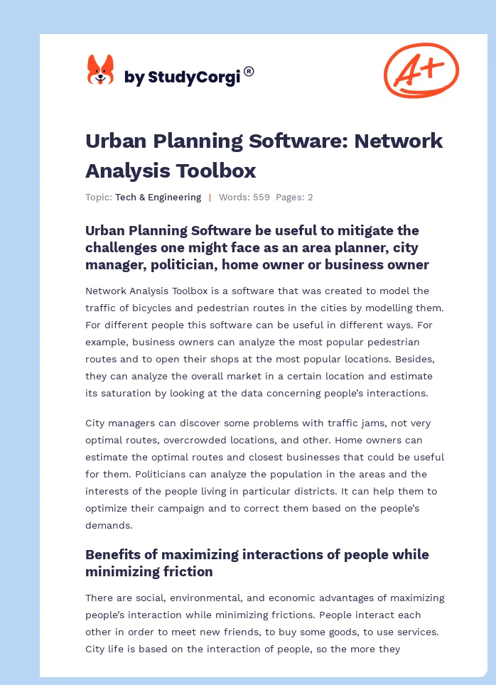 Urban Planning Software: Network Analysis Toolbox. Page 1