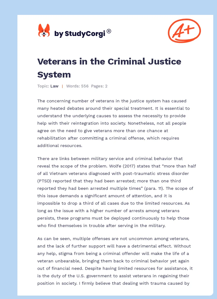 Veterans in the Criminal Justice System. Page 1