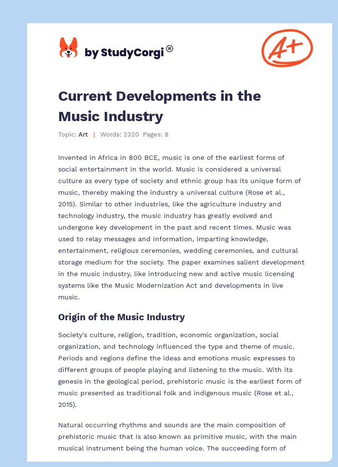 Current Developments in the Music Industry. Page 1