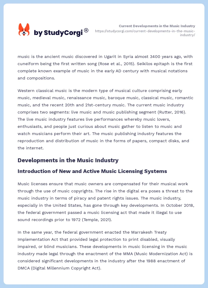 Current Developments in the Music Industry. Page 2