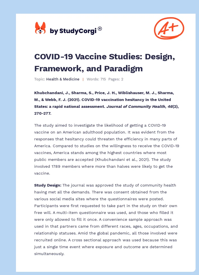 COVID-19 Vaccine Studies: Design, Framework, and Paradigm. Page 1