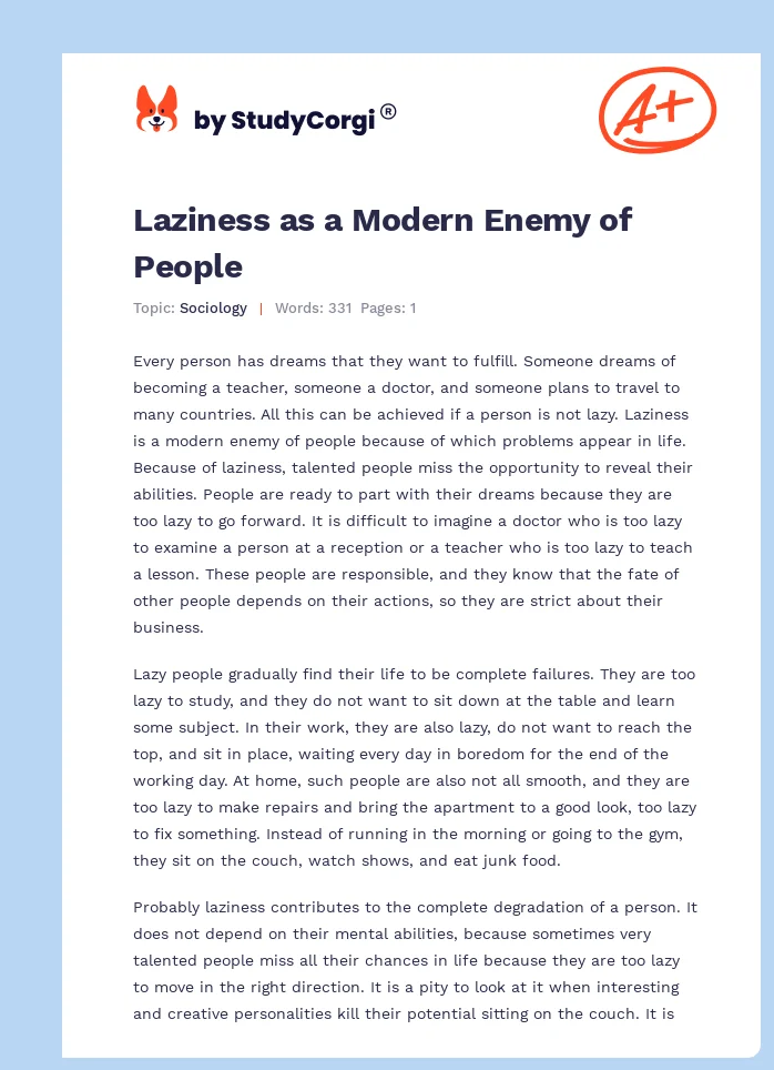 essay on laziness our biggest enemy