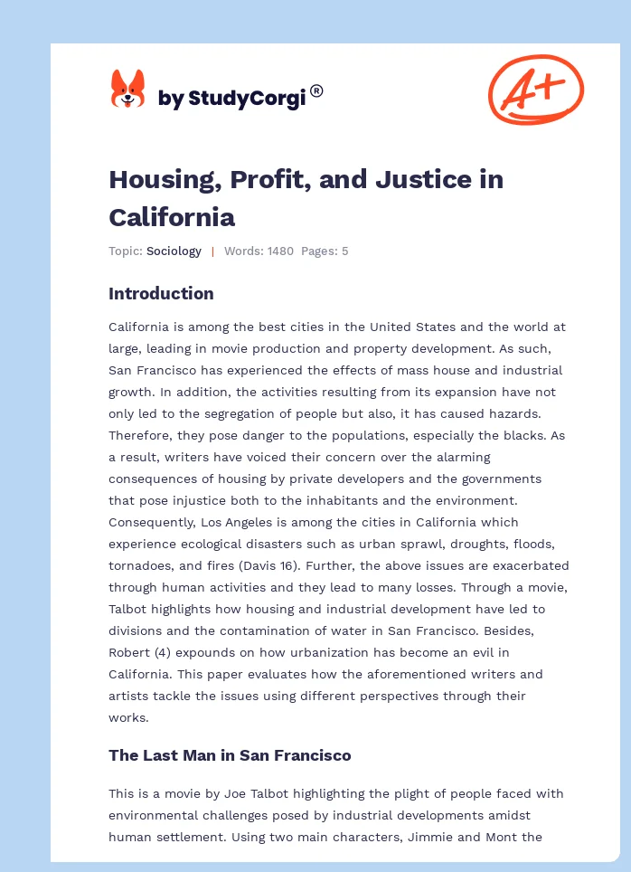 Housing, Profit, and Justice in California. Page 1