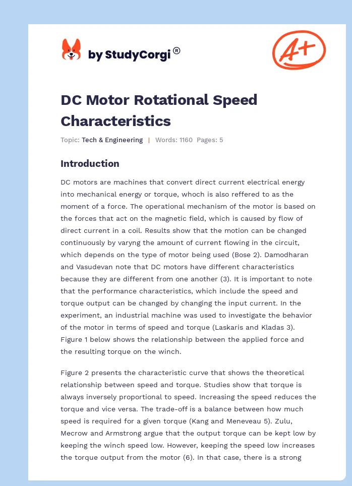 DC Motor Rotational Speed Characteristics. Page 1