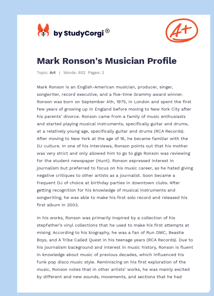 Mark Ronson's Musician Profile. Page 1