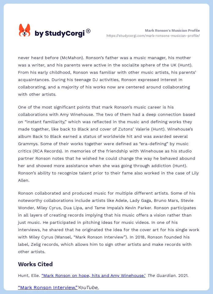 Mark Ronson's Musician Profile. Page 2