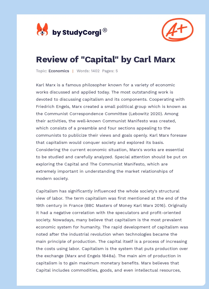 Review of "Capital" by Carl Marx. Page 1