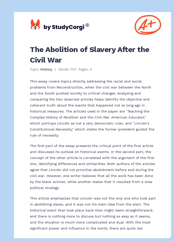 The Abolition of Slavery After the Civil War. Page 1