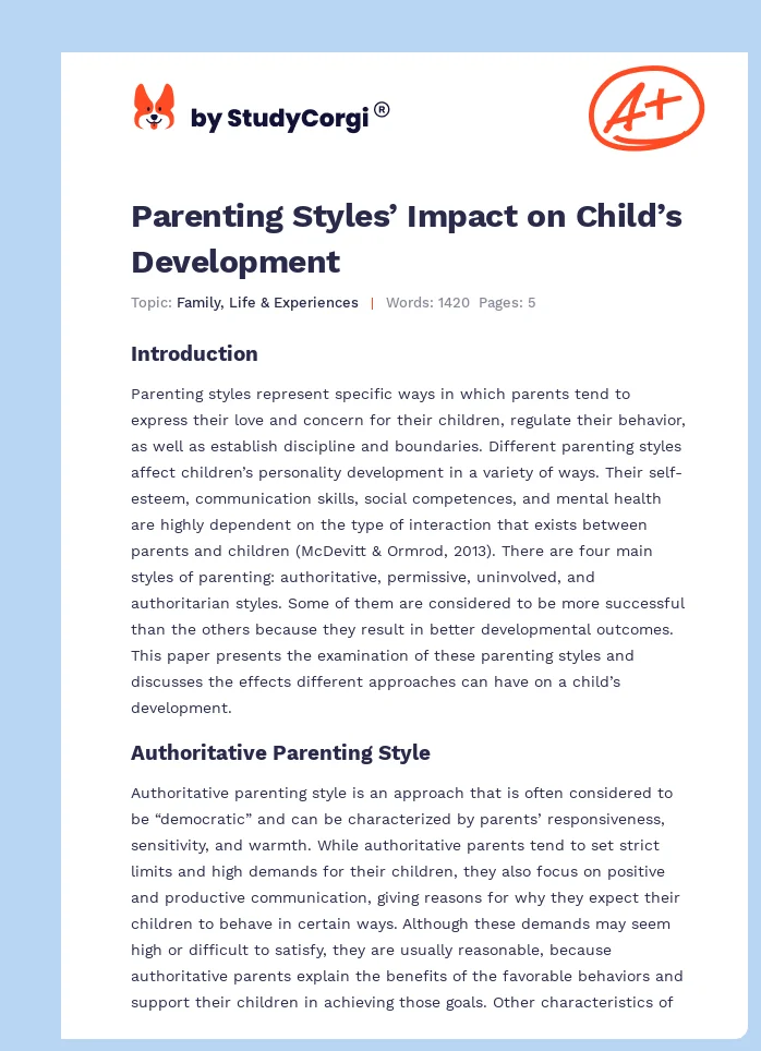 Parenting Styles’ Impact on Child’s Development. Page 1