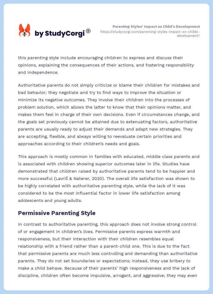 Parenting Styles’ Impact on Child’s Development. Page 2