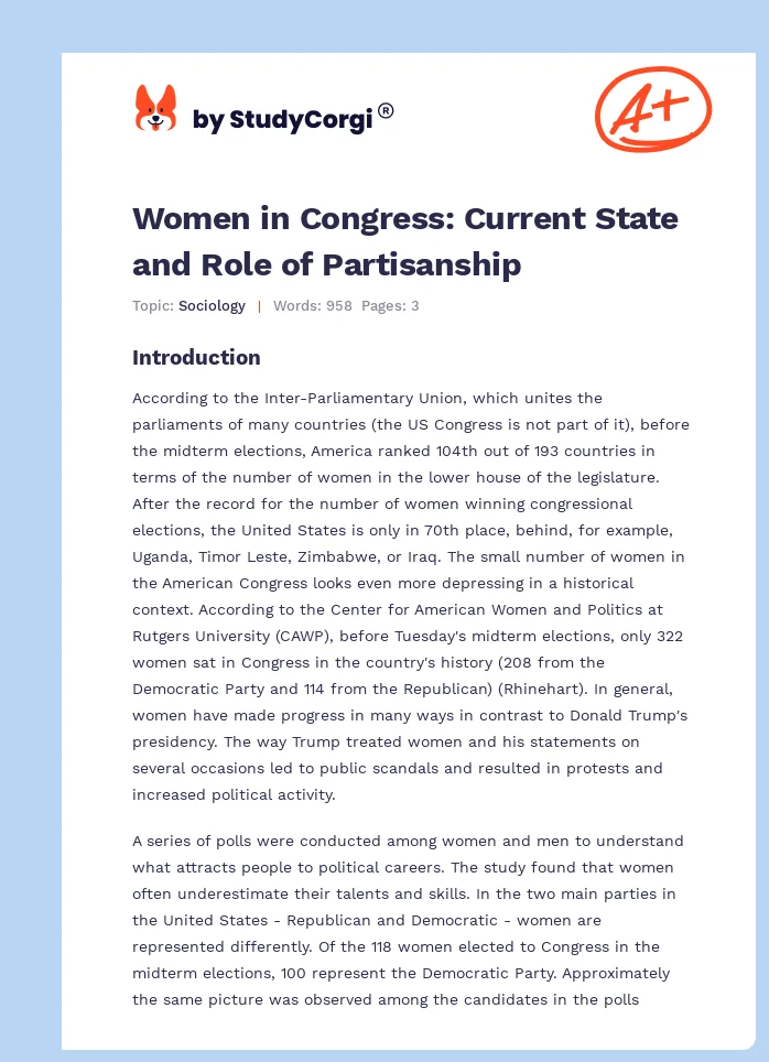 Women in Congress: Current State and Role of Partisanship. Page 1