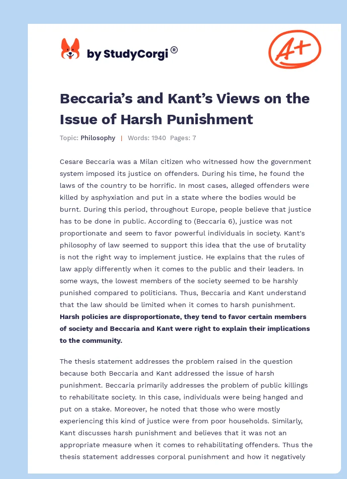 Beccaria’s and Kant’s Views on the Issue of Harsh Punishment. Page 1