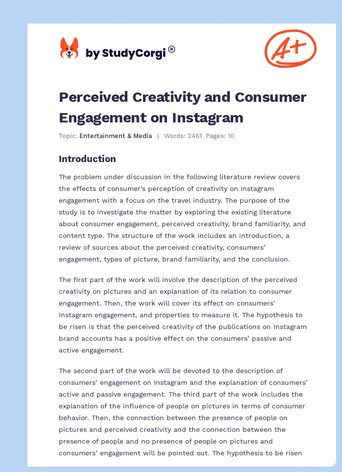 Perceived Creativity and Consumer Engagement on Instagram. Page 1