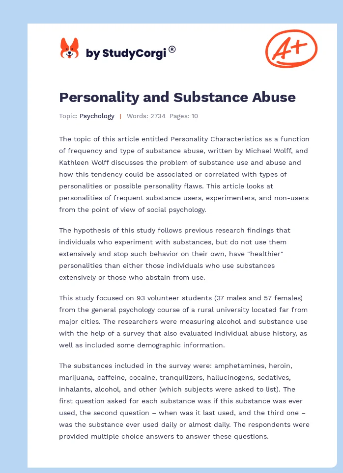 Personality and Substance Abuse. Page 1