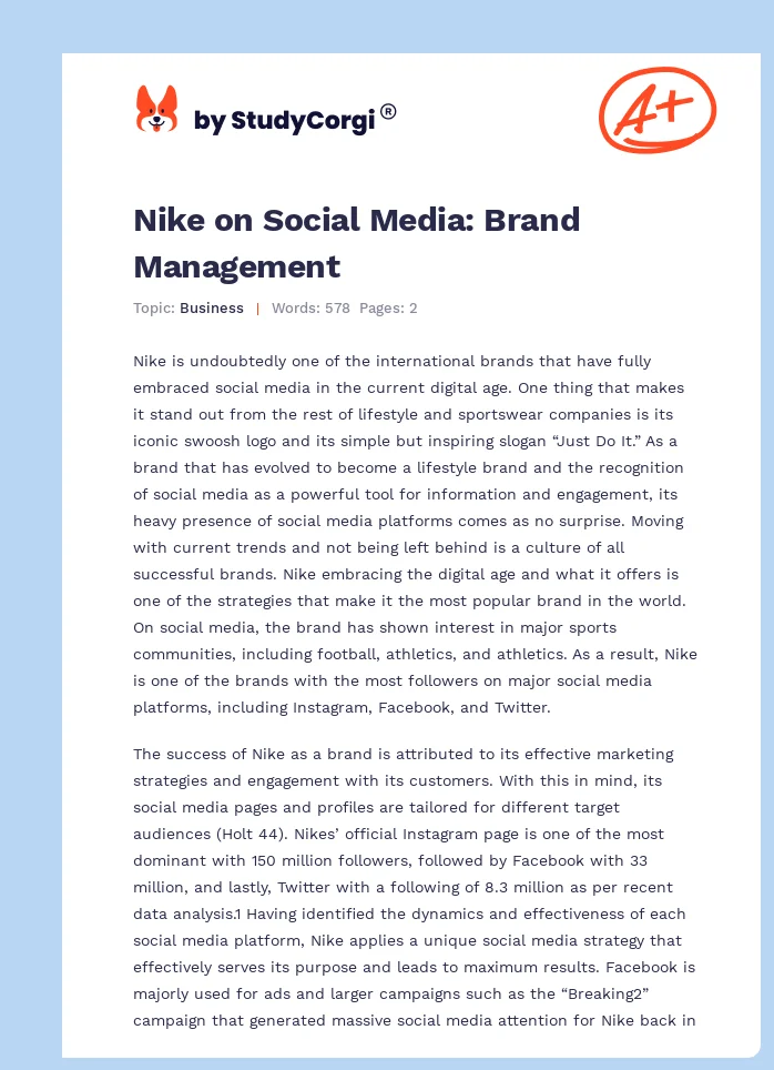 Nike on Social Media: Brand Management. Page 1