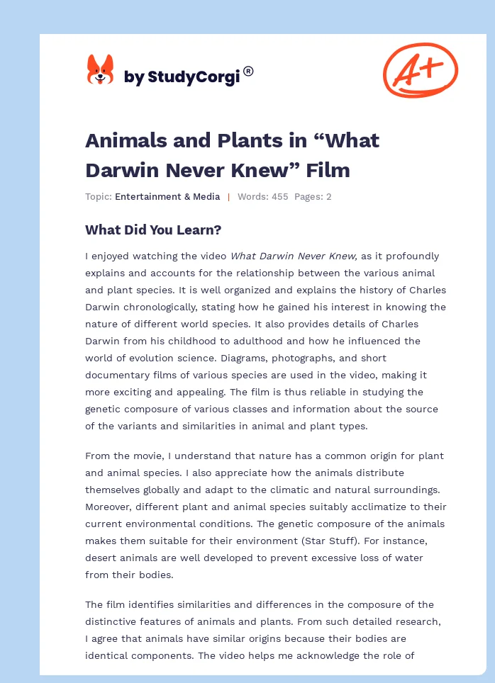 Animals and Plants in “What Darwin Never Knew” Film. Page 1