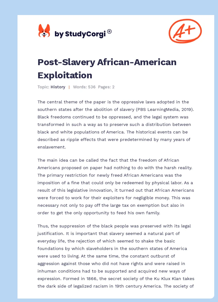Post-Slavery African-American Exploitation. Page 1