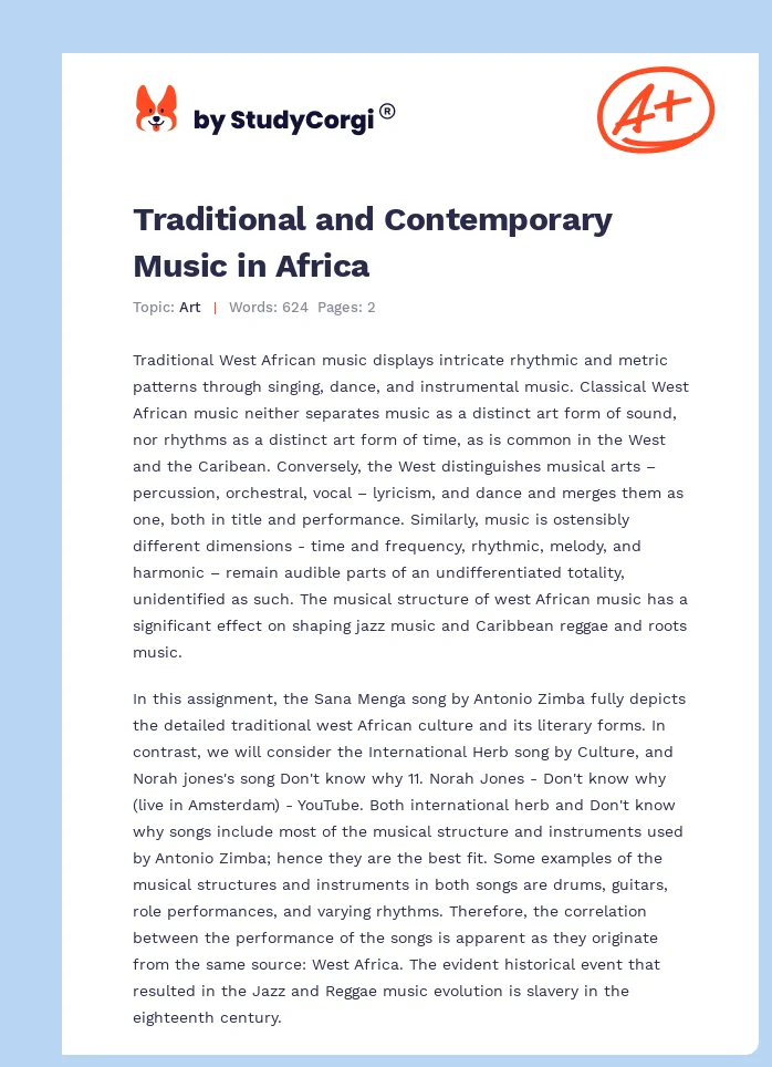 Traditional and Contemporary Music in Africa. Page 1