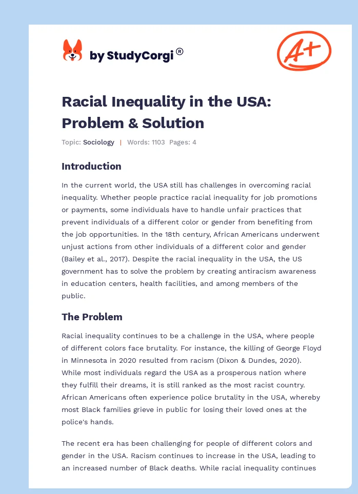 Racial Inequality in the USA: Problem & Solution. Page 1