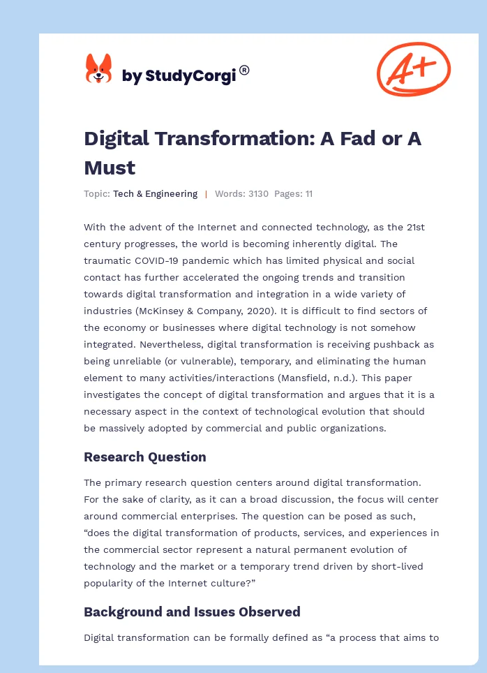 Digital Transformation: A Fad or A Must. Page 1