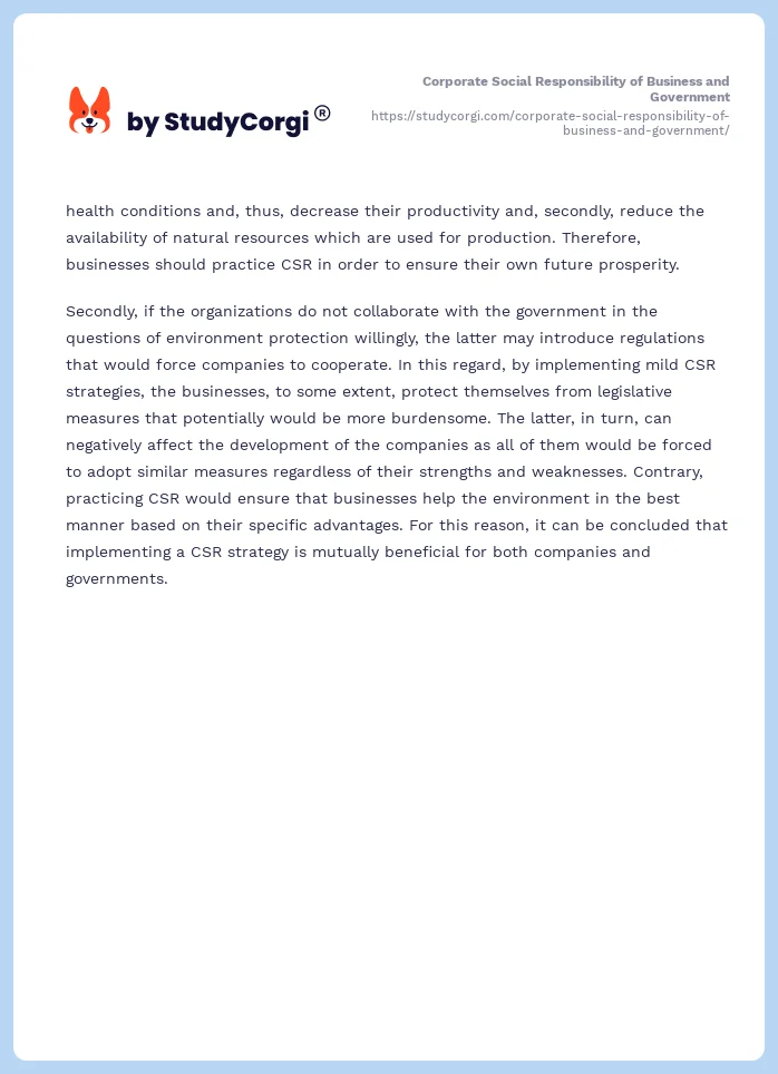 Corporate Social Responsibility of Business and Government. Page 2