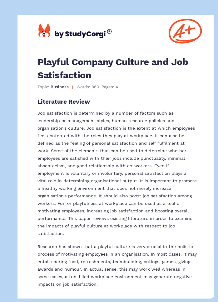 Playful Company Culture and Job Satisfaction. Page 1
