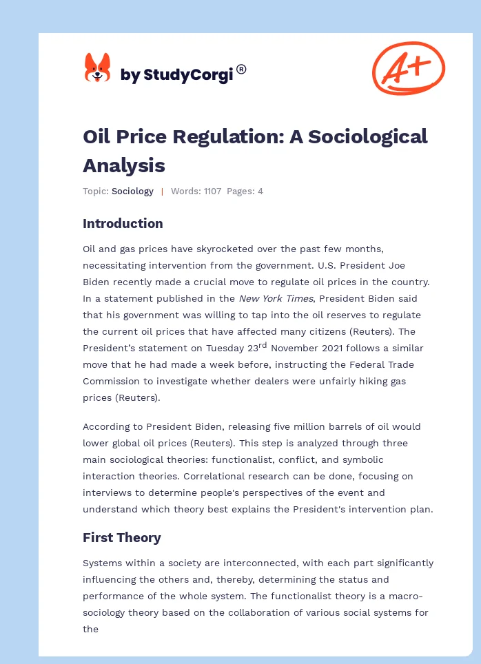Oil Price Regulation: A Sociological Analysis. Page 1