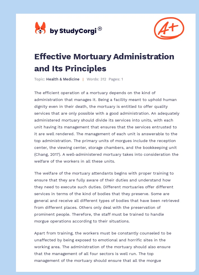 Effective Mortuary Administration and Its Principles. Page 1
