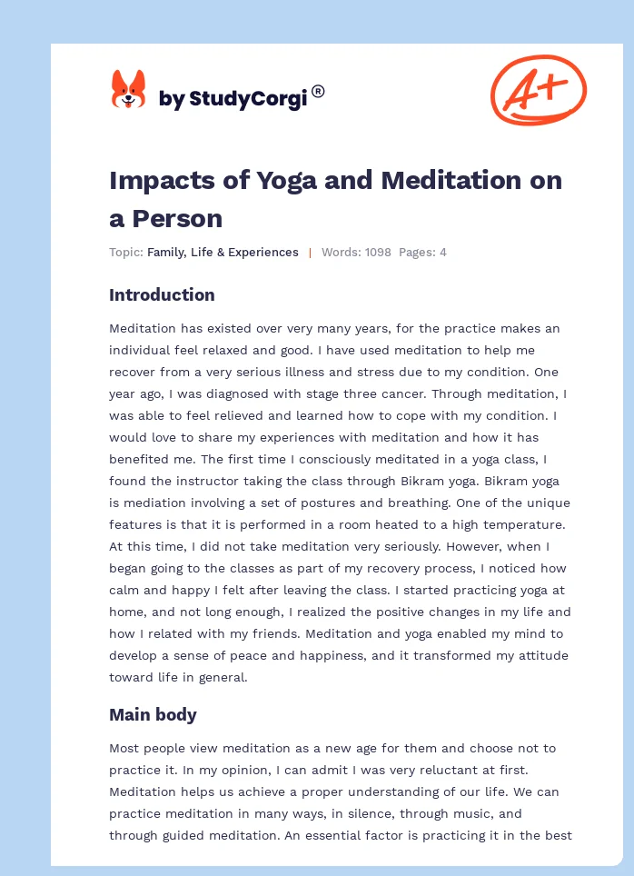 Impacts of Yoga and Meditation on a Person. Page 1