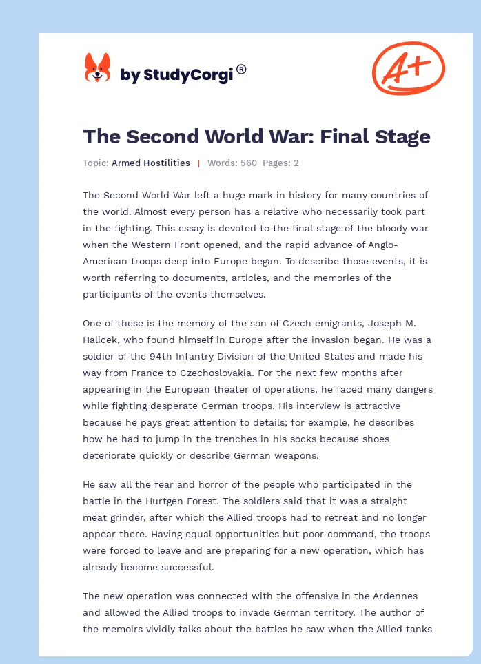 The Second World War: Final Stage. Page 1