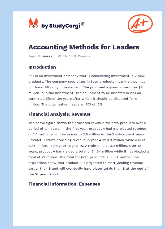 Accounting Methods for Leaders. Page 1