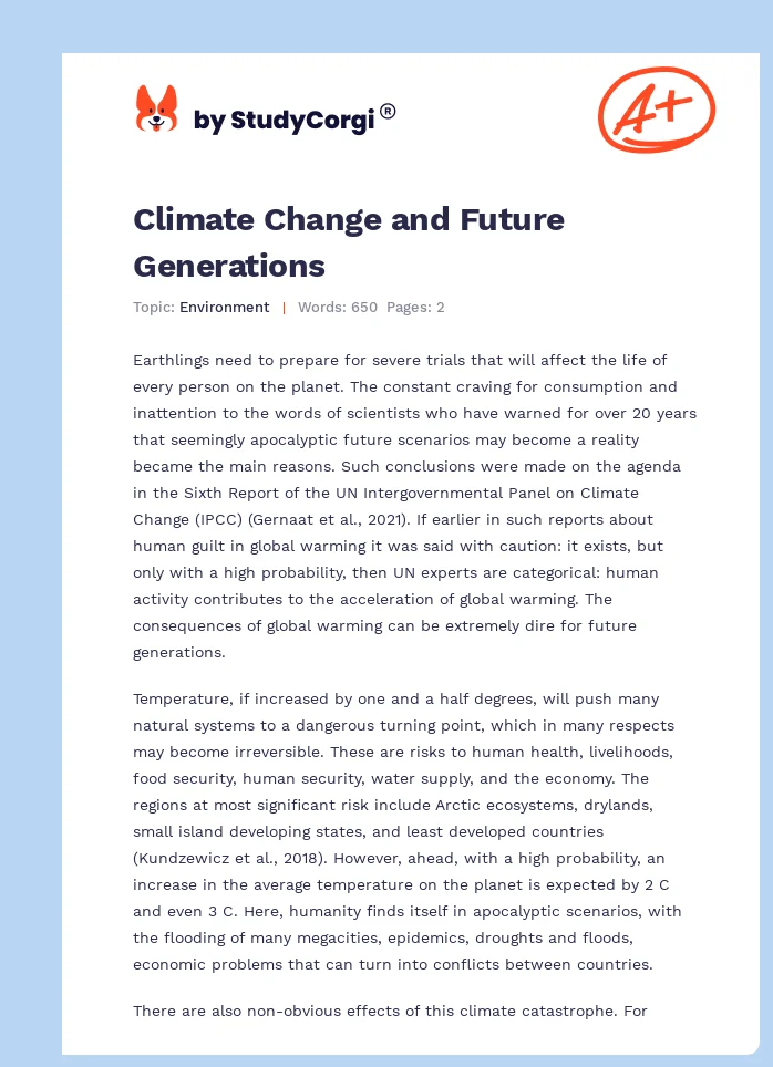 Climate Change and Future Generations. Page 1