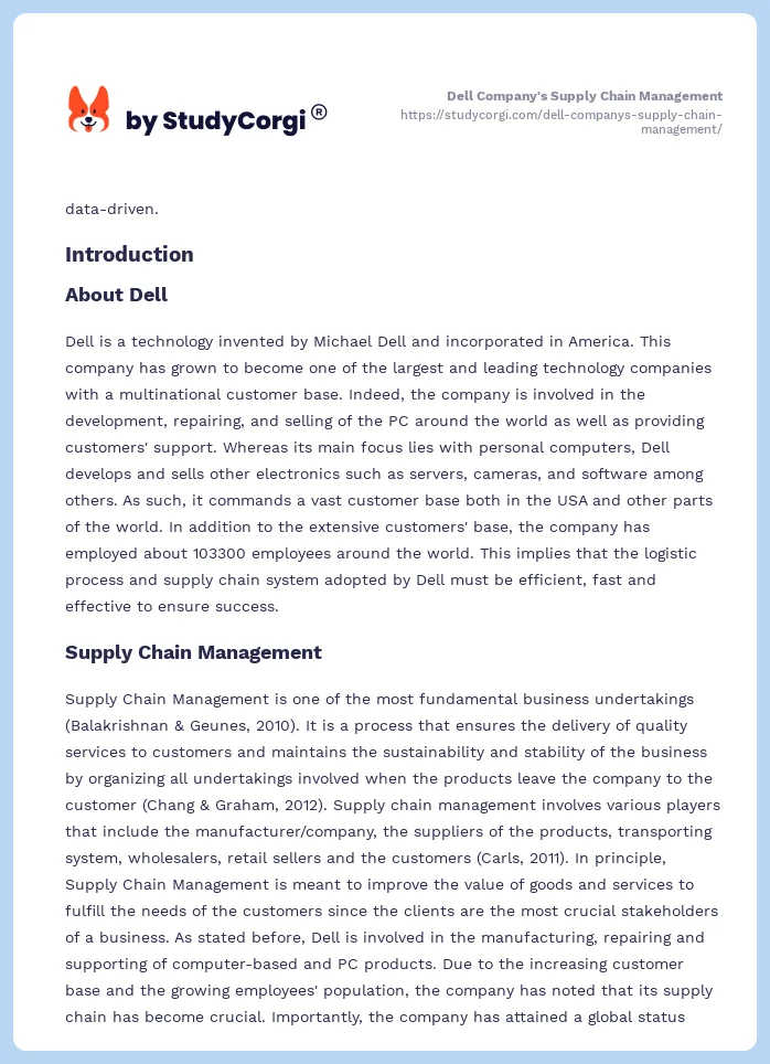 Dell Company's Supply Chain Management. Page 2