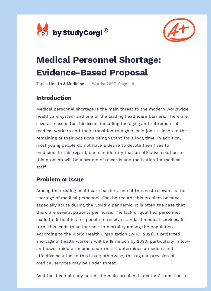 Medical Personnel Shortage: Evidence-Based Proposal. Page 1