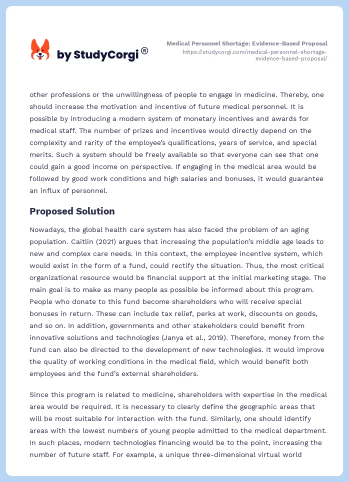 Medical Personnel Shortage: Evidence-Based Proposal. Page 2