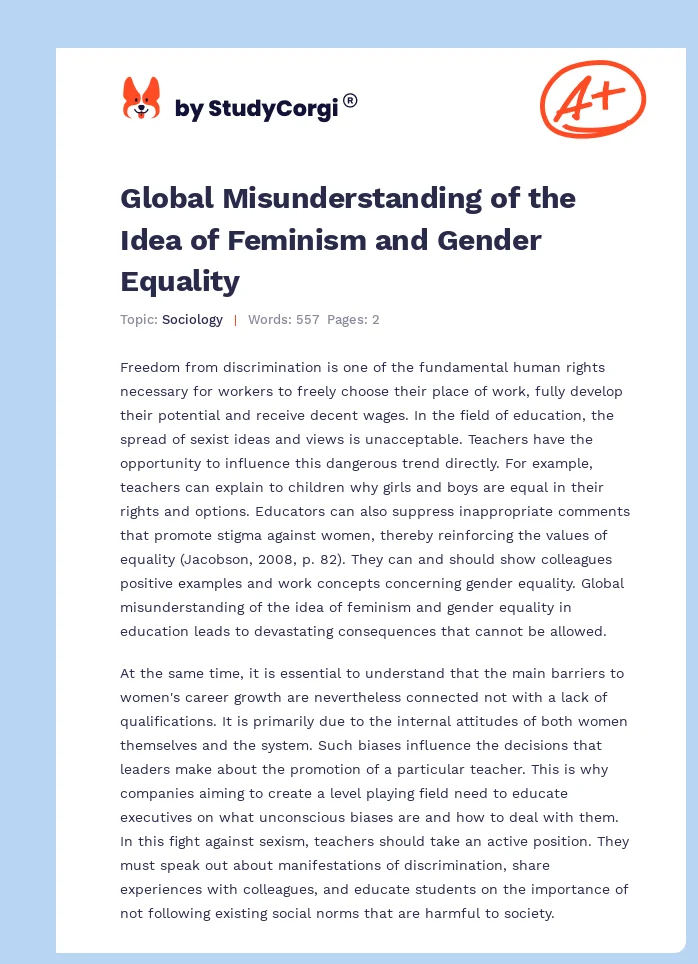 Global Misunderstanding of the Idea of Feminism and Gender Equality. Page 1