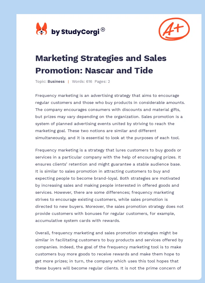 Marketing Strategies and Sales Promotion: Nascar and Tide. Page 1