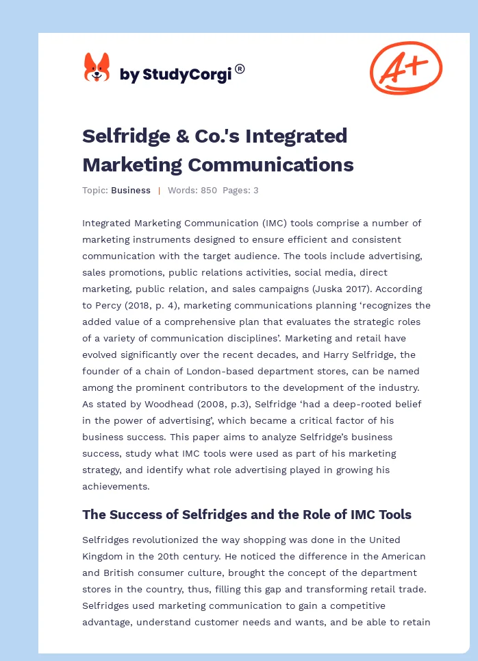 Selfridge & Co.'s Integrated Marketing Communications. Page 1