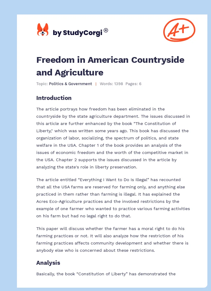 Freedom in American Countryside and Agriculture. Page 1
