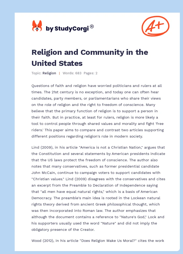 Religion and Community in the United States. Page 1