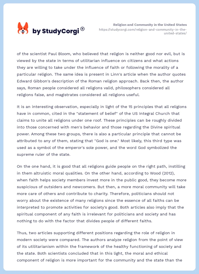 Religion and Community in the United States. Page 2