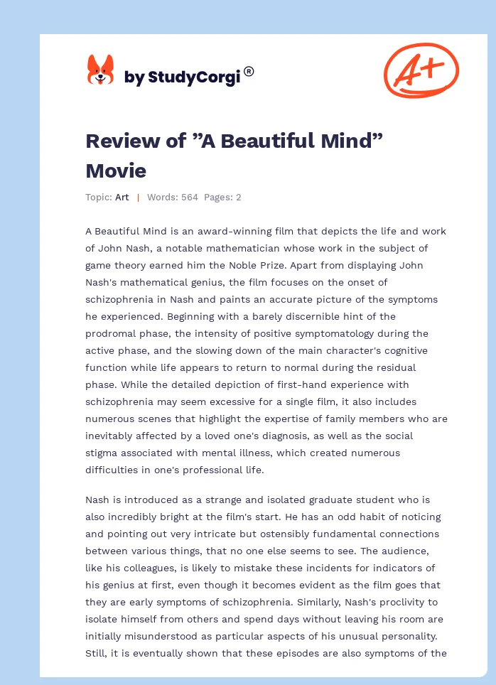 Review of ”A Beautiful Mind” Movie. Page 1