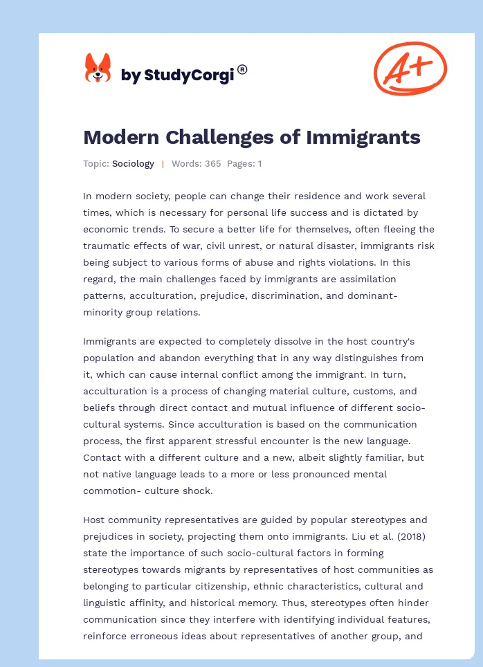 Modern Challenges of Immigrants. Page 1