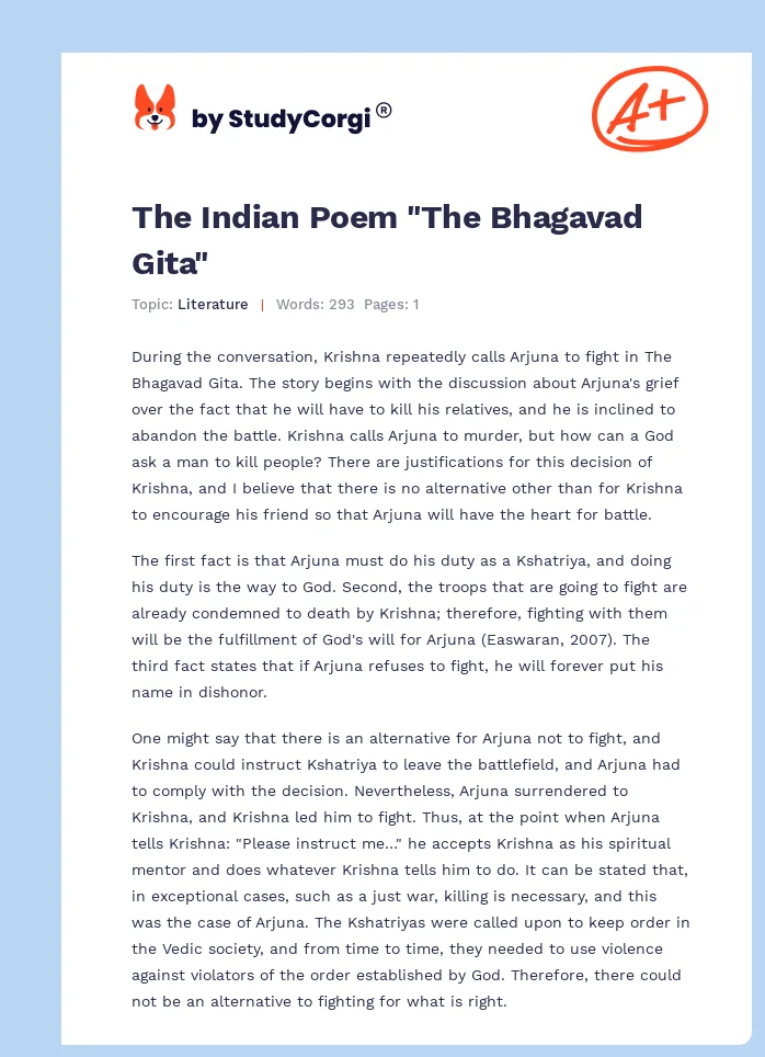 The Indian Poem "The Bhagavad Gita". Page 1