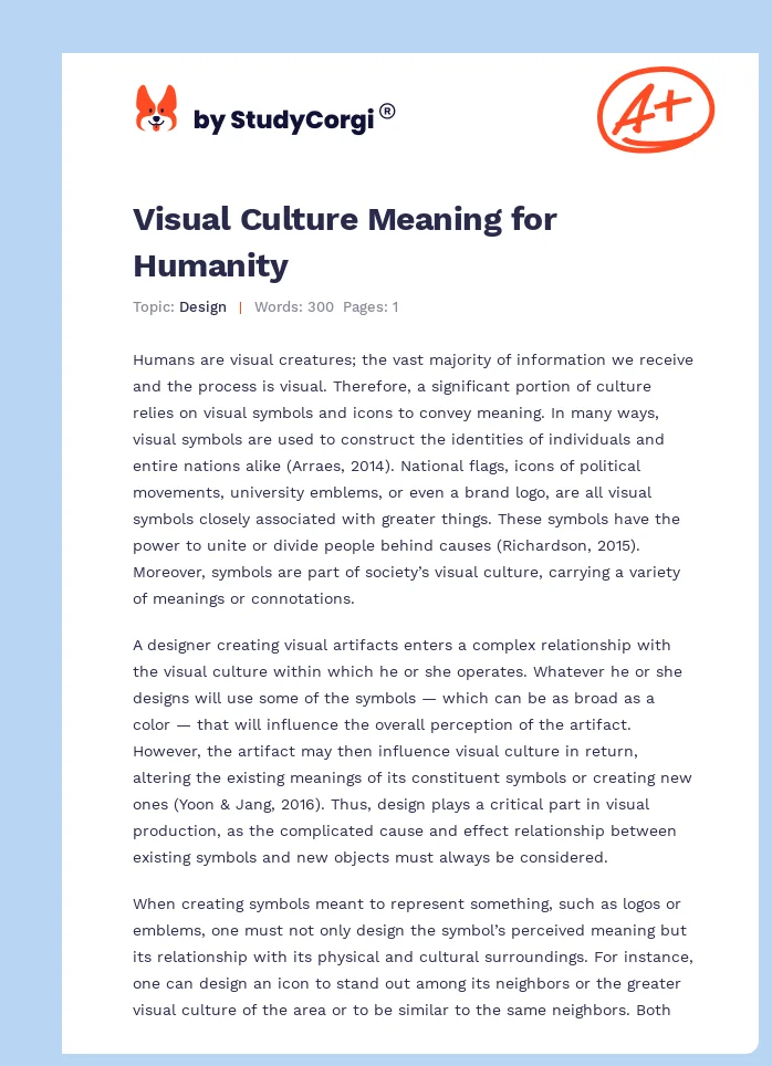 Visual Culture Meaning for Humanity. Page 1