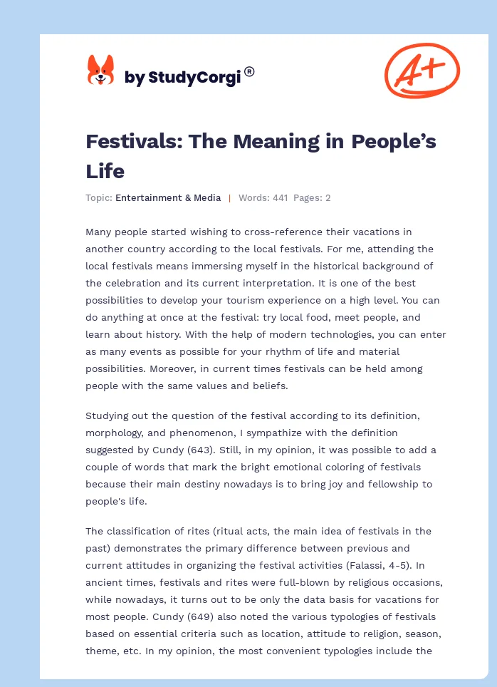 Festivals: The Meaning in People’s Life. Page 1