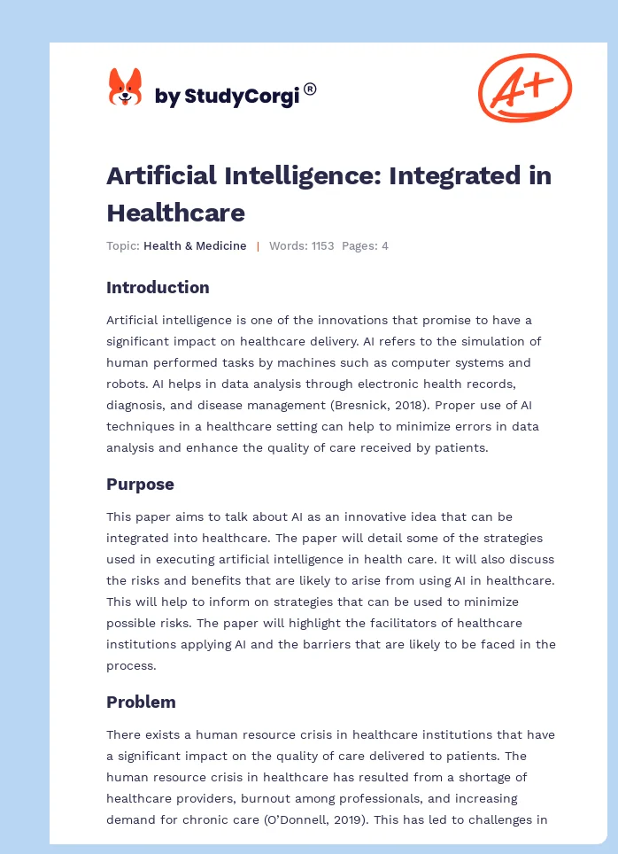 Artificial Intelligence: Integrated in Healthcare. Page 1