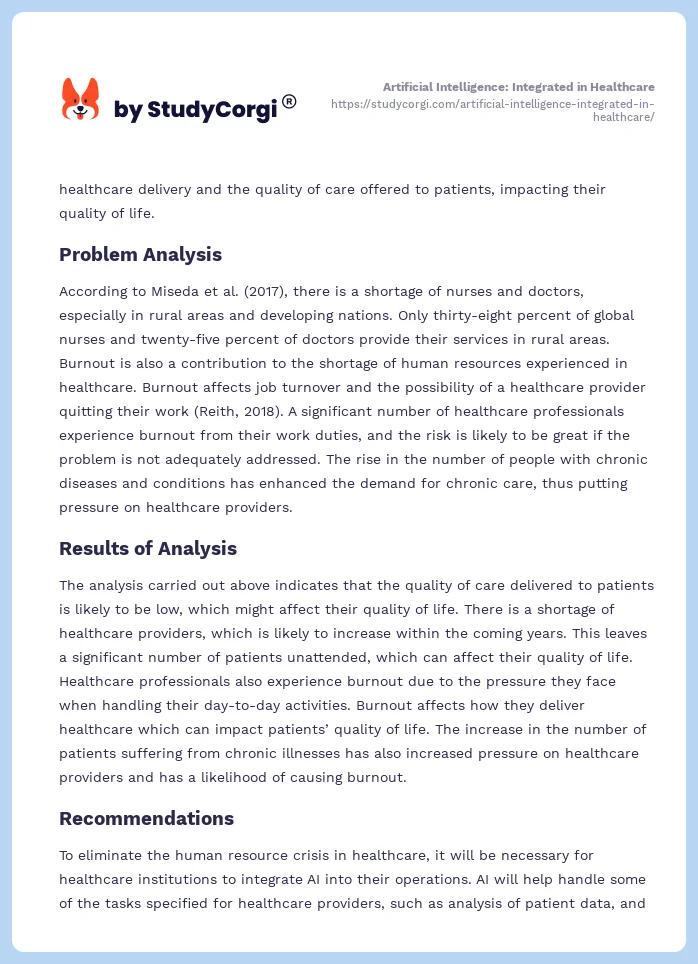 Artificial Intelligence: Integrated in Healthcare. Page 2