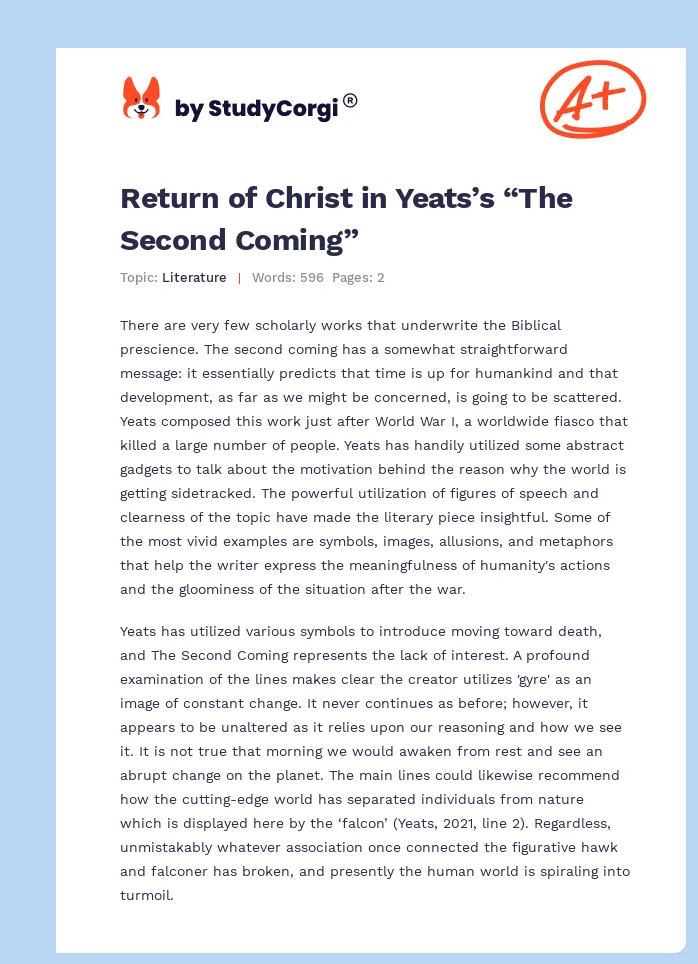 Return of Christ in Yeats’s “The Second Coming”. Page 1