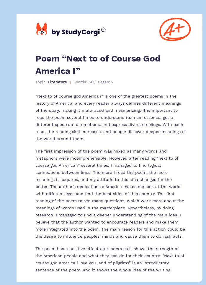 Poem “Next to of Course God America I”. Page 1